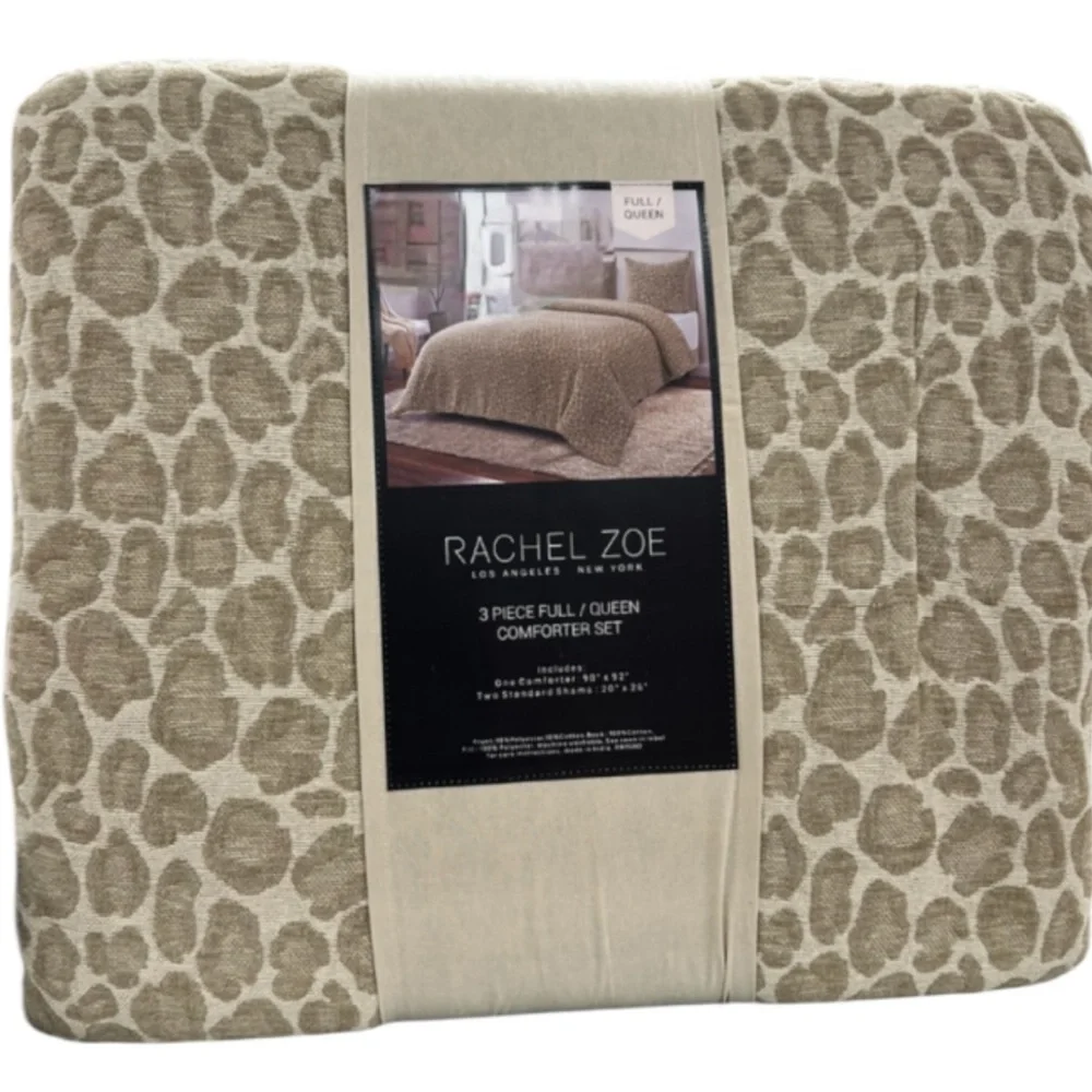 Rachel Zoe Tan Animal Print Full Queen Comforter Set 90”x92”